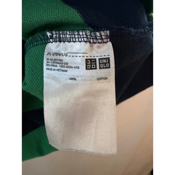 Uniqlo Michael Bastian Polo Shirt Mens Med Short Sleeve Green Navy Blue Stripe - Picture 5 of 6